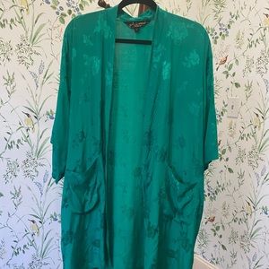 Vintage Green Floral Kimono Jacket Lightweight Rayon Robe Jodie Arden One Size